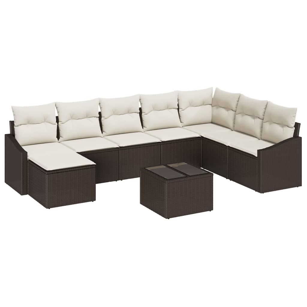 Garten Essgruppe mit Kissen mit Speicher 9 pcs Braun und Creme